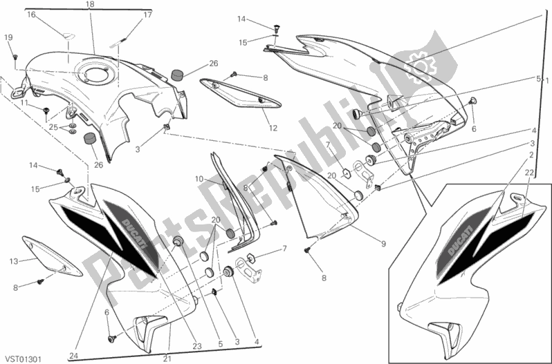 Todas as partes de Carenagem do Ducati Hypermotard SP USA 821 2014